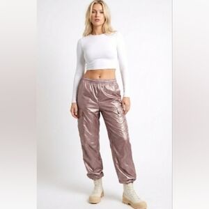 Mayblanc Womens Pink Metallic Cargo Pants Sz Small Y2k Gorpcore Grunge Revival